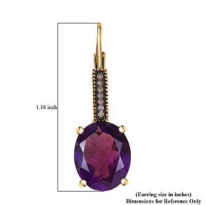 D'Joy Premium African Amethyst and Natural Champagne Diamond 6.65 ctw Art Deco Earrings in 18K Vermeil Yellow Gold Over Sterling Silver