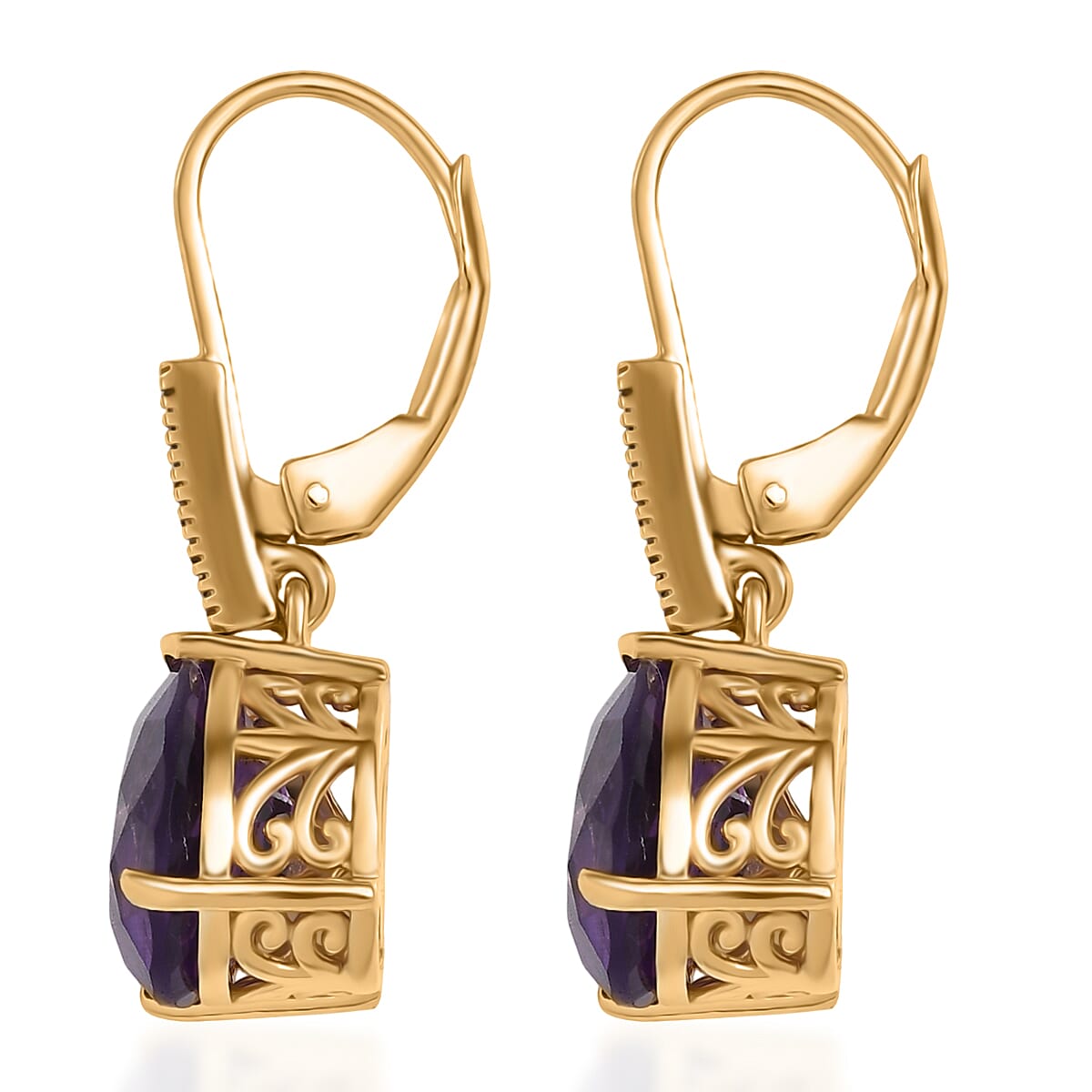 D'Joy Premium African Amethyst and Natural Champagne Diamond 5.95 ctw Art Deco Earrings in 18K Vermeil Yellow Gold Over Sterling Silver image number 3
