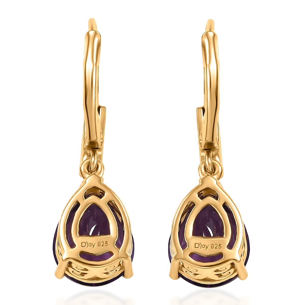 D'Joy Premium African Amethyst and Natural Champagne Diamond 5.95 ctw Art Deco Earrings in 18K Vermeil Yellow Gold Over Sterling Silver image number 4