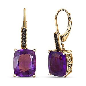D'Joy Premium African Amethyst and Natural Champagne Diamond 8.30 ctw Art Deco Earrings in 18K Vermeil Yellow Gold Over Sterling Silver
