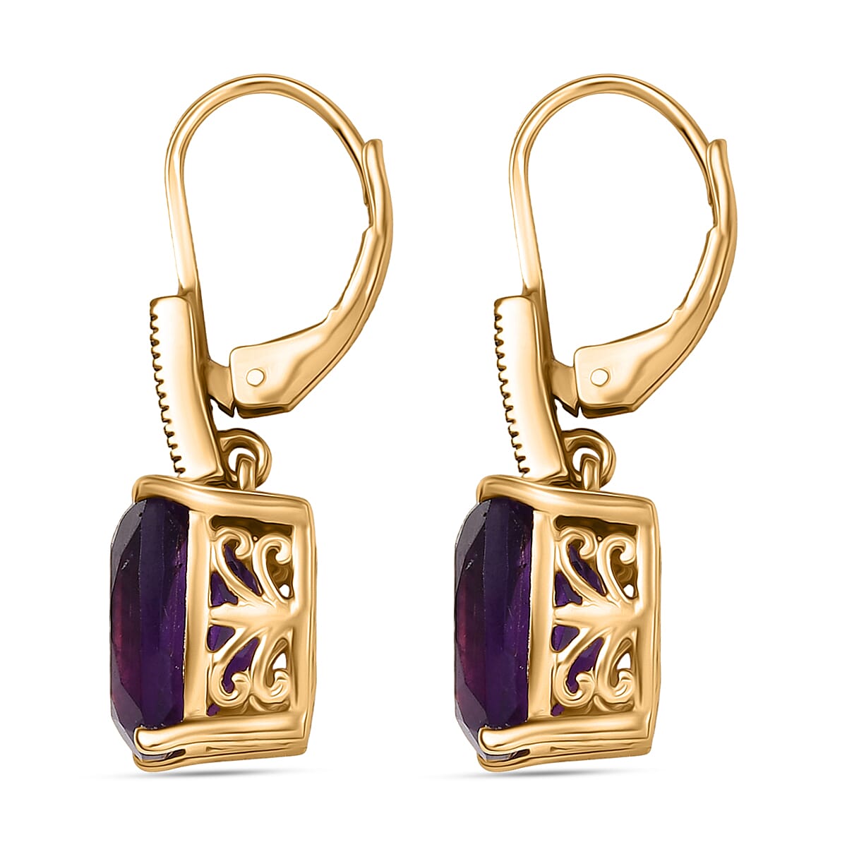 D'Joy Premium African Amethyst and Natural Champagne Diamond 8.30 ctw Art Deco Earrings in 18K Vermeil Yellow Gold Over Sterling Silver image number 3