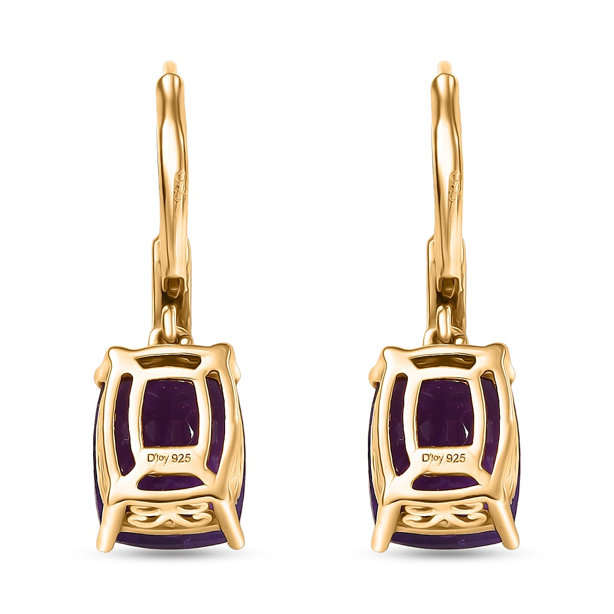 D'Joy Premium African Amethyst and Natural Champagne Diamond 8.30 ctw Art Deco Earrings in 18K Vermeil Yellow Gold Over Sterling Silver image number 4