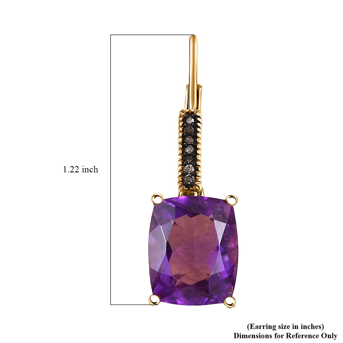 D'Joy Premium African Amethyst and Natural Champagne Diamond 8.30 ctw Art Deco Earrings in 18K Vermeil Yellow Gold Over Sterling Silver image number 5