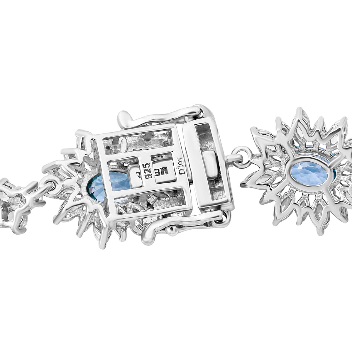 Premium Cambodian Blue Zircon and White Zircon 21.15 ctw Sunburst Bracelet in Rhodium Over Sterling Silver (7.25 In) image number 2