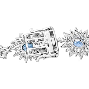 Premium Cambodian Blue Zircon and White Zircon 21.15 ctw Sunburst Bracelet in Rhodium Over Sterling Silver (7.25 In)