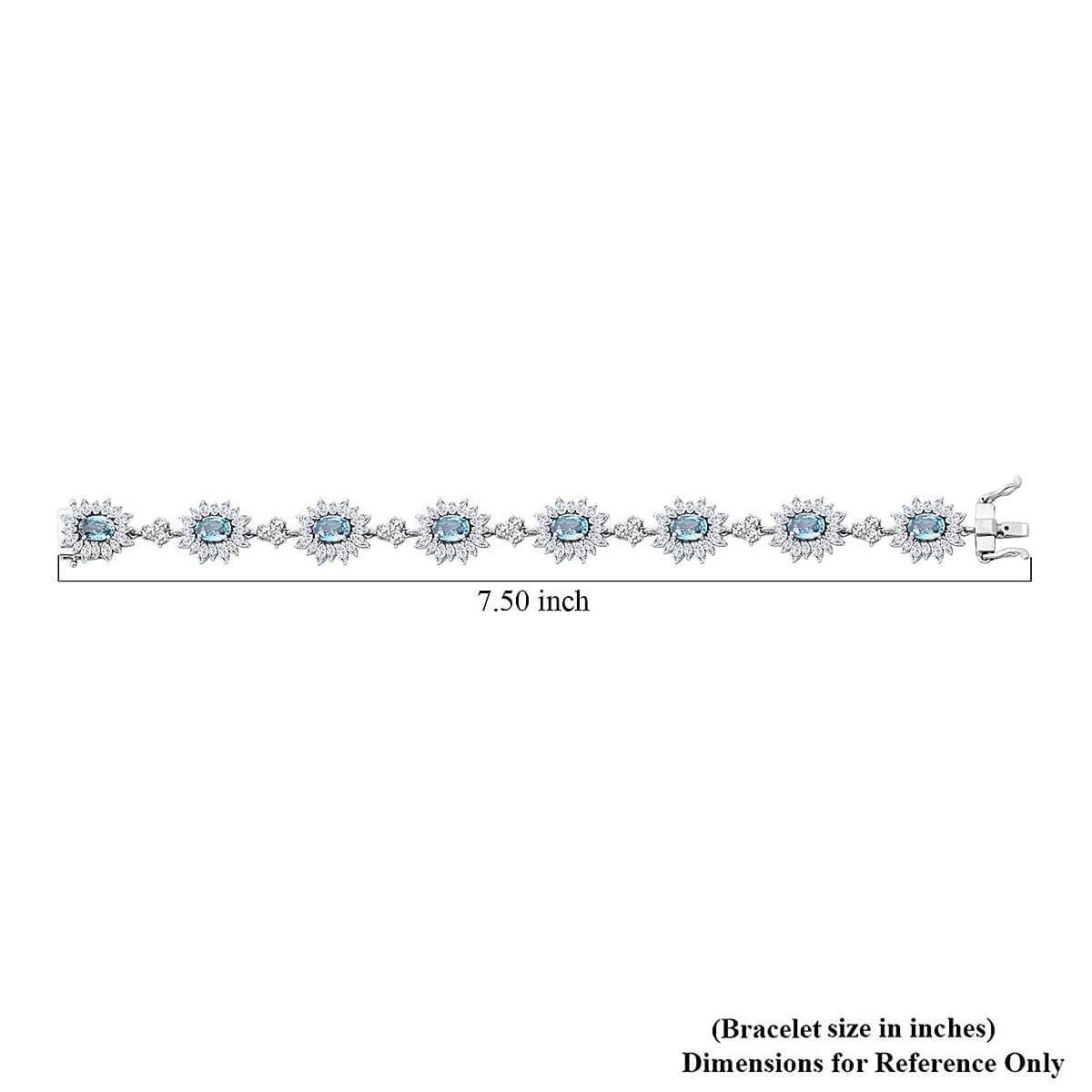 Premium Cambodian Blue Zircon and White Zircon 21.15 ctw Sunburst Bracelet in Rhodium Over Sterling Silver (7.25 In) image number 3