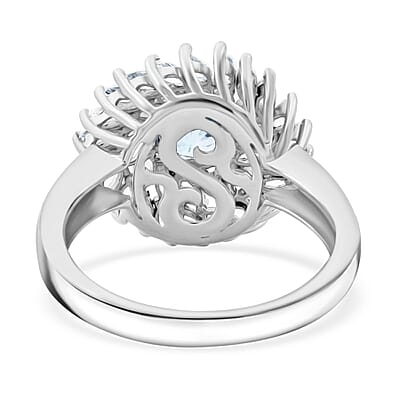 Premium Cambodian Blue Zircon and White Zircon 2.35 ctw Celestial Swirl Ring in Rhodium Over Sterling Silver (Size 10.0)