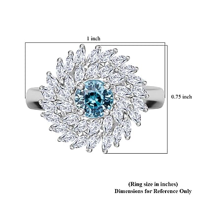 Premium Cambodian Blue Zircon and White Zircon 2.35 ctw Celestial Swirl Ring in Rhodium Over Sterling Silver (Size 10.0)
