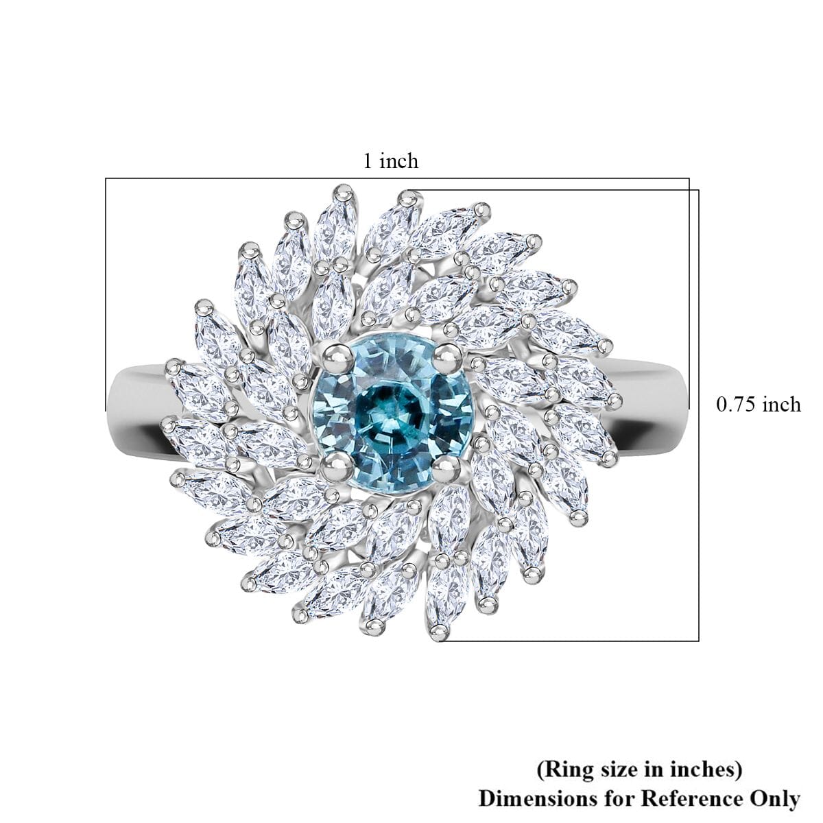 Blue Zircon ,  White Zircon  Ring in Rhodium Overlay Sterling Silver 2.36 ctw image number 5