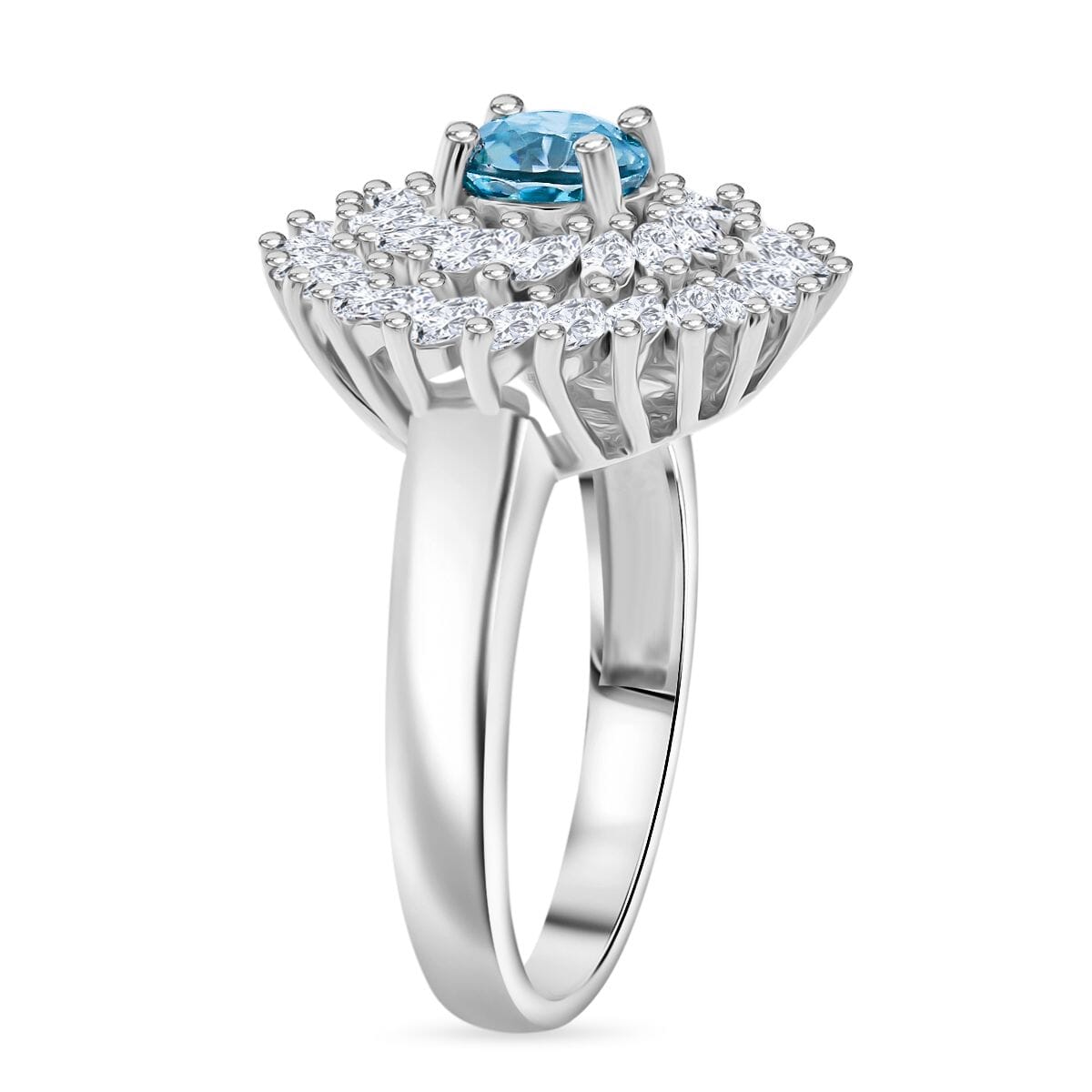 Premium Cambodian Blue Zircon and White Zircon 2.35 ctw Celestial Swirl Ring in Rhodium Over Sterling Silver (Size 7.0) image number 3