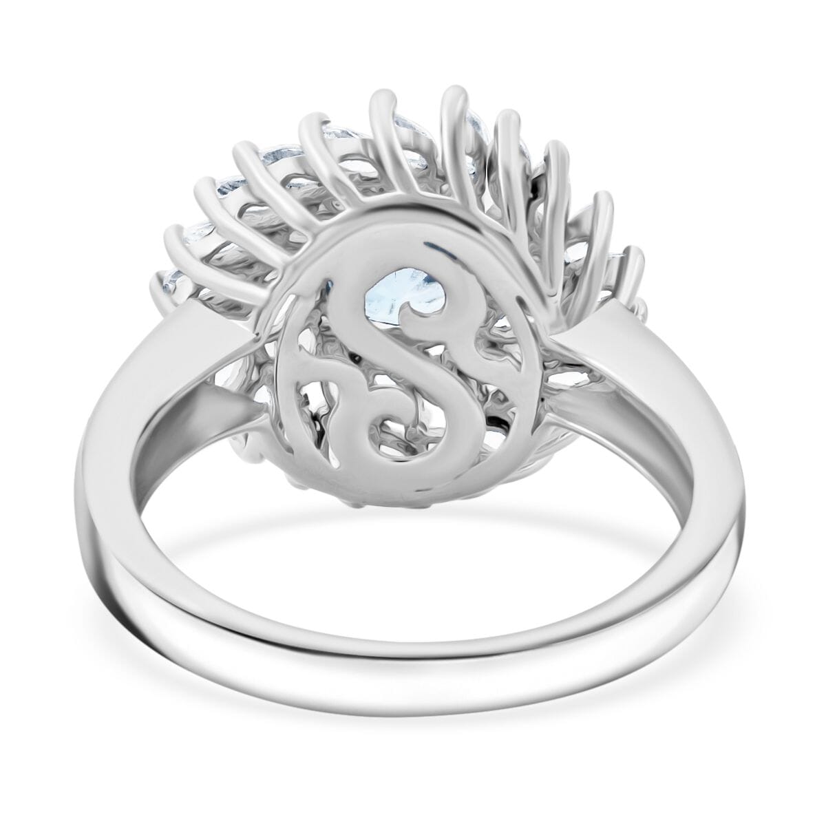 Premium Cambodian Blue Zircon and White Zircon 2.35 ctw Celestial Swirl Ring in Rhodium Over Sterling Silver (Size 7.0) image number 4