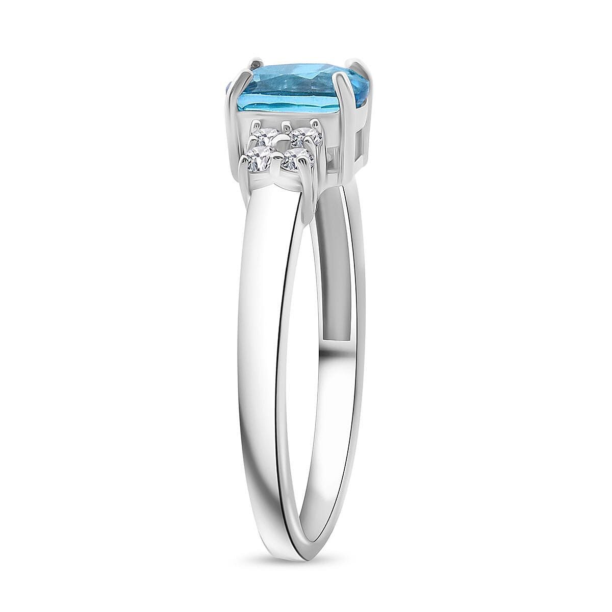 Premium Cambodian Blue Zircon and Moissanite 1.70 ctw Promise Ring in Rhodium Over Sterling Silver (Size 10.0)