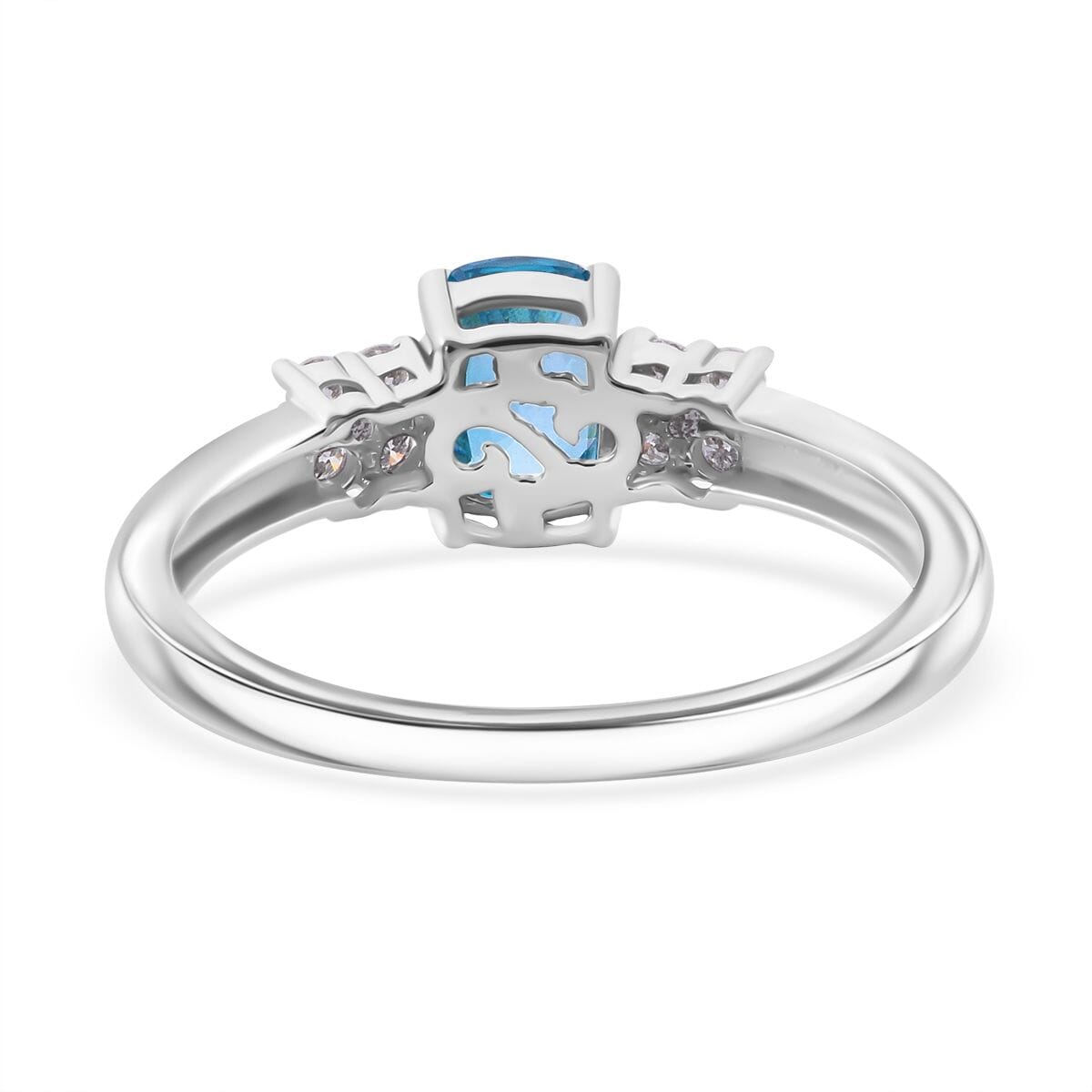 Premium Cambodian Blue Zircon and Moissanite 1.70 ctw Promise Ring in Rhodium Over Sterling Silver (Size 9.0) image number 4