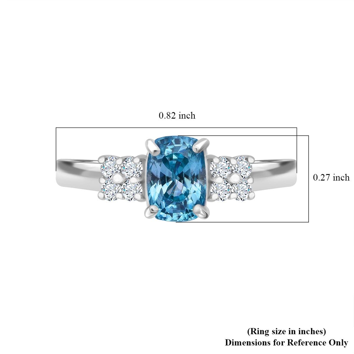 Premium Cambodian Blue Zircon and Moissanite 1.70 ctw Promise Ring in Rhodium Over Sterling Silver (Size 9.0) image number 5