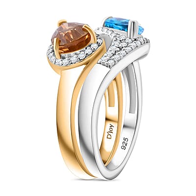 Premium Cambodian Blue Zircon and Multi Gemstone 4.00 ctw Toi Moi Ring in Vermeil YG and Rhodium Over Sterling Silver (Size 10.0)