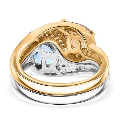 Premium Cambodian Blue Zircon and Multi Gemstone 4.00 ctw Toi Moi Ring in Vermeil YG and Rhodium Over Sterling Silver (Size 10.0)