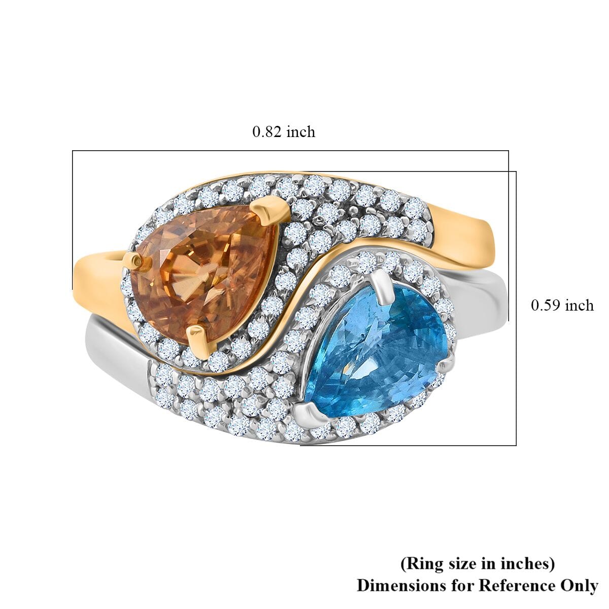 Blue Zircon ,  White Zircon ,  Yellow Zircon  Ring in Rhodium Overlay Sterling Silver 4.01 ctw ,  Silver Wt. 6 g image number 6