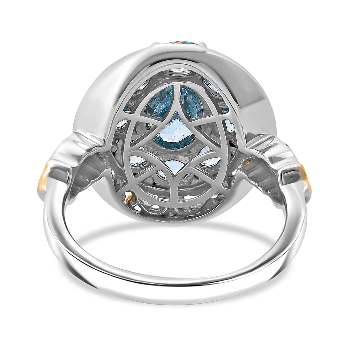 Premium Cambodian Blue Zircon 4.00 ctw Ring in Vermeil YG and Rhodium Over Sterling Silver (Size 10.0)