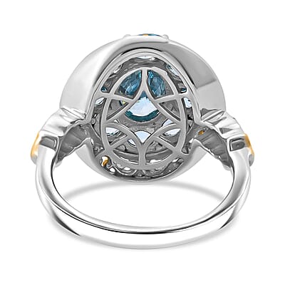 Premium Cambodian Blue Zircon 4.00 ctw Ring in Vermeil YG and Rhodium Over Sterling Silver (Size 10.0)