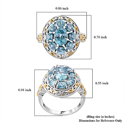 Premium Cambodian Blue Zircon 4.00 ctw Ring in Vermeil YG and Rhodium Over Sterling Silver (Size 10.0)