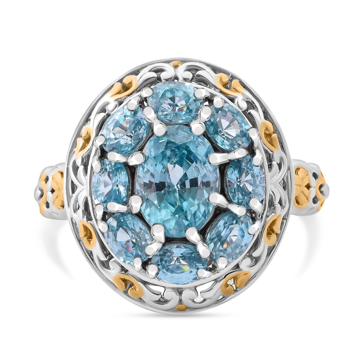 Premium Cambodian Blue Zircon 4.00 ctw Ring in Vermeil YG and Rhodium Over Sterling Silver (Size 7.0) image number 0