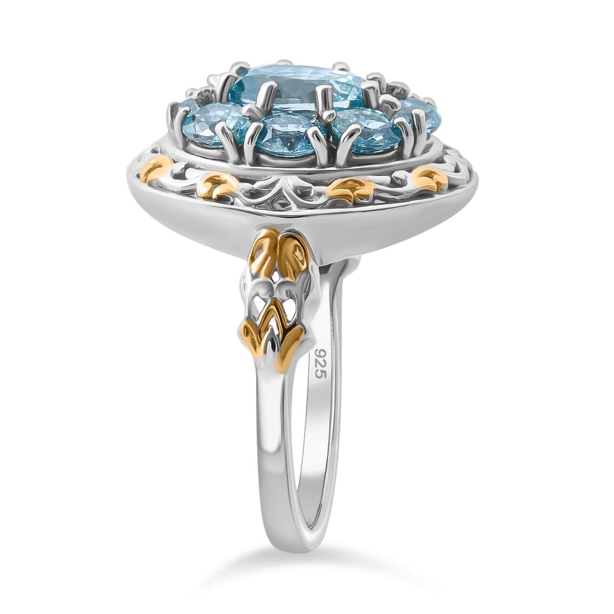 Premium Cambodian Blue Zircon 4.00 ctw Ring in Vermeil YG and Rhodium Over Sterling Silver (Size 7.0) image number 3