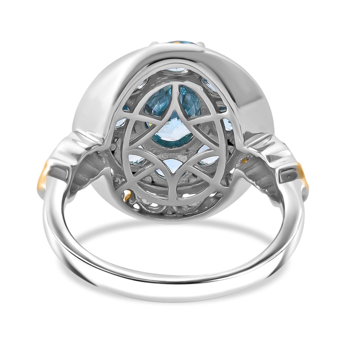 Premium Cambodian Blue Zircon 4.00 ctw Ring in Vermeil YG and Rhodium Over Sterling Silver (Size 7.0) image number 4