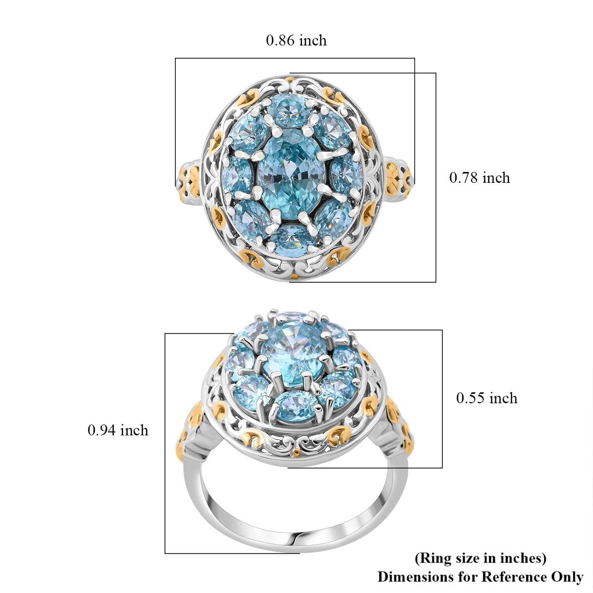 Premium Cambodian Blue Zircon 4.00 ctw Ring in Vermeil YG and Rhodium Over Sterling Silver (Size 7.0) image number 5
