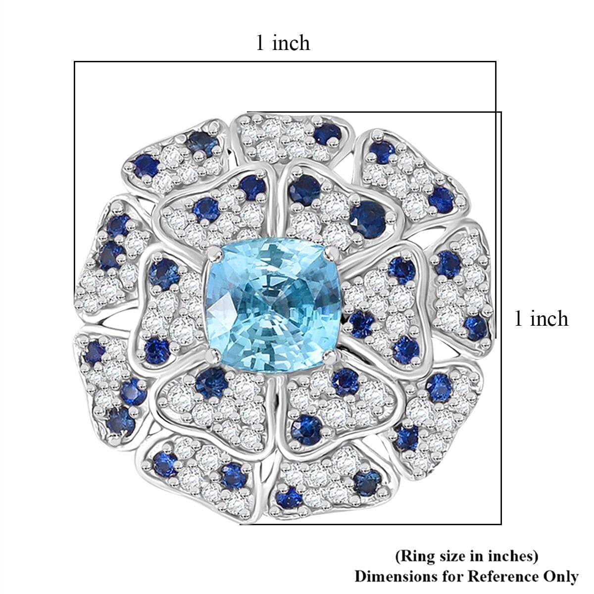 Premium Cambodian Blue Zircon and Multi Gemstone 4.10 ctw Ring in Rhodium Over Sterling Silver (Size 10.0) image number 5