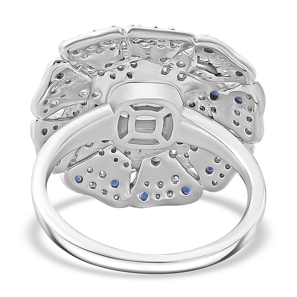 Premium Cambodian Blue Zircon, Multi Gemstone Ring in Rhodium Over Sterling Silver (Size 5.0) 4.10 ctw image number 4