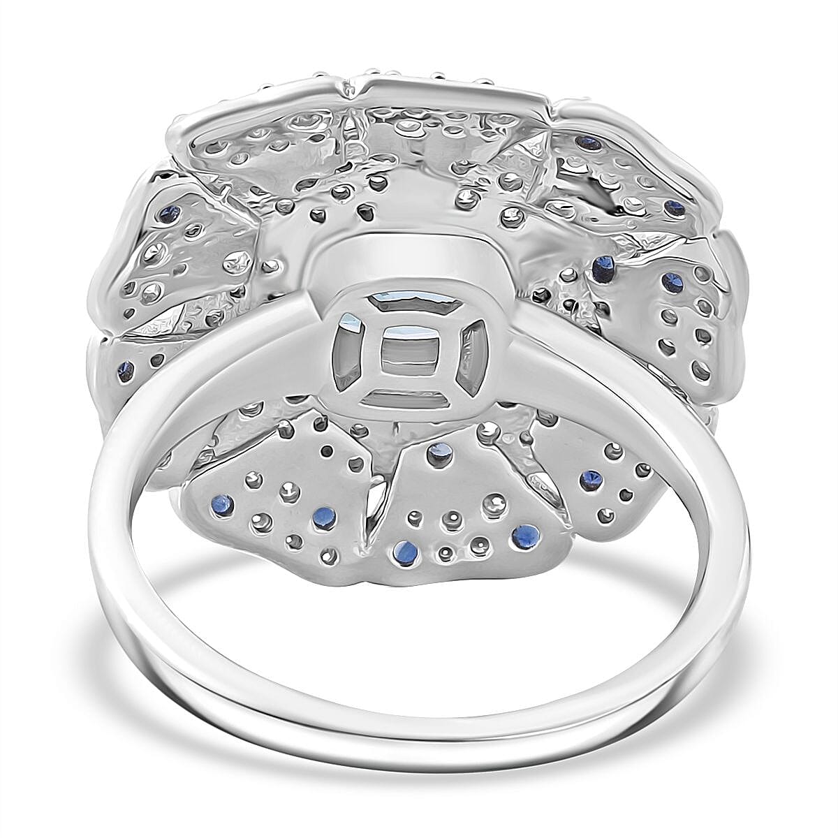 Premium Cambodian Blue Zircon and Multi Gemstone 4.10 ctw Ring in Rhodium Over Sterling Silver (Size 6.0)