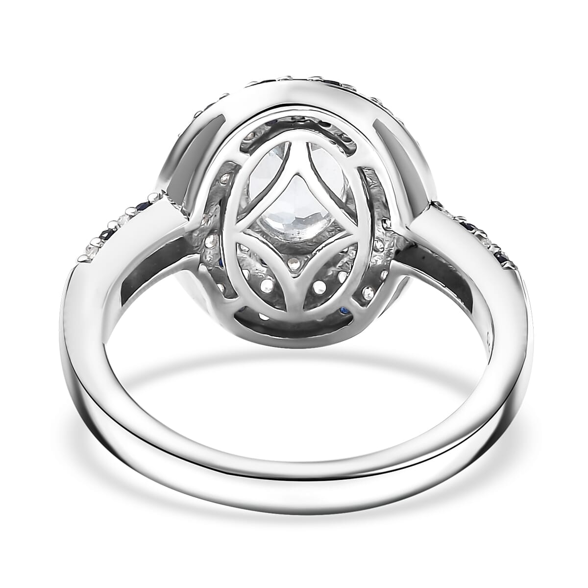 Aquamarine ,  Blue Sapphire ,  White Zircon  Main Stone With Side Stone Ring in Rhodium Overlay Sterling Silver 2.13 ctw ,  Silver Wt. 5 g image number 4