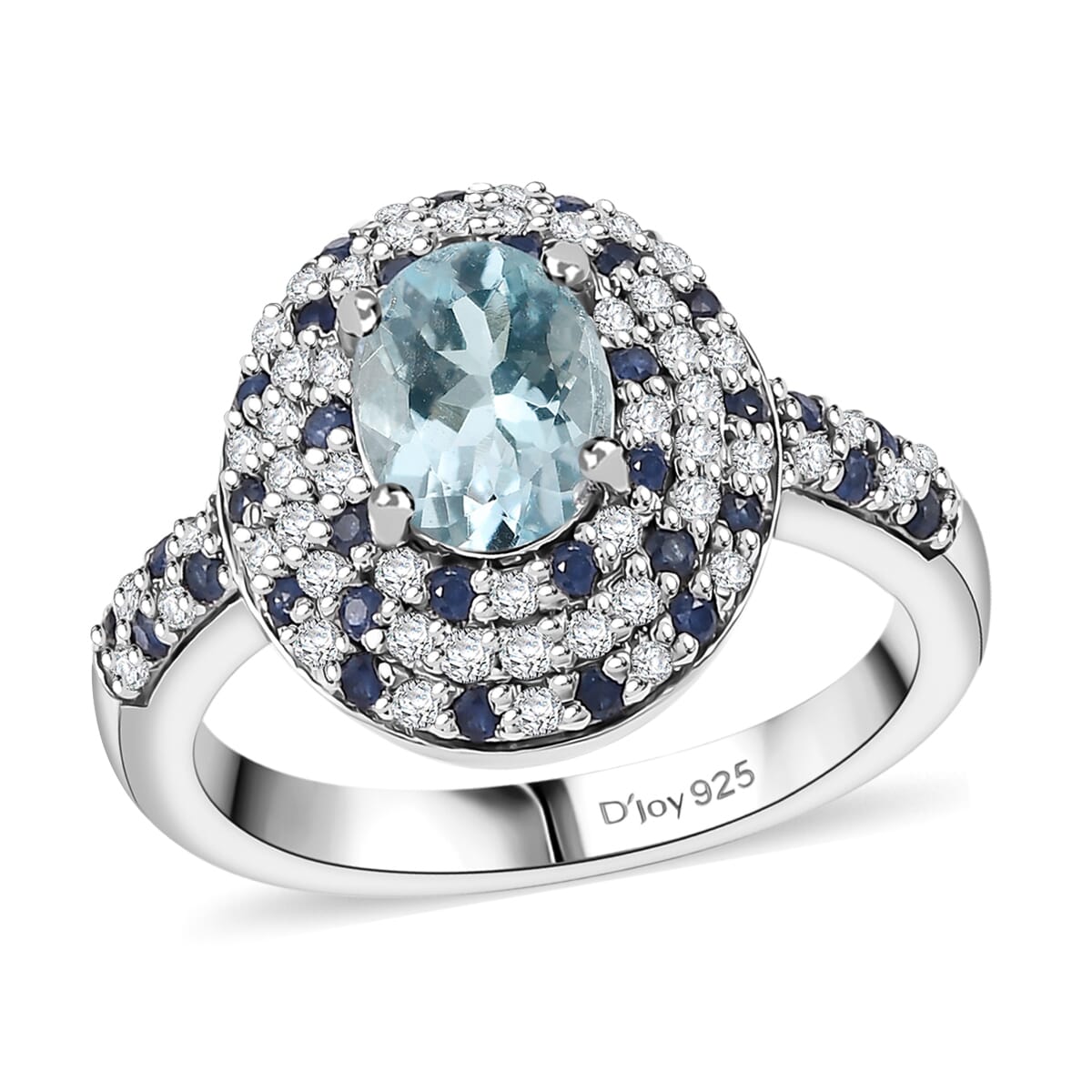 D'Joy Premium Mangoro Aquamarine and Multi Gemstone 2.00 ctw Arctic Galaxy Ring in Rhodium Over Sterling Silver (Size 7.0)  image number 0