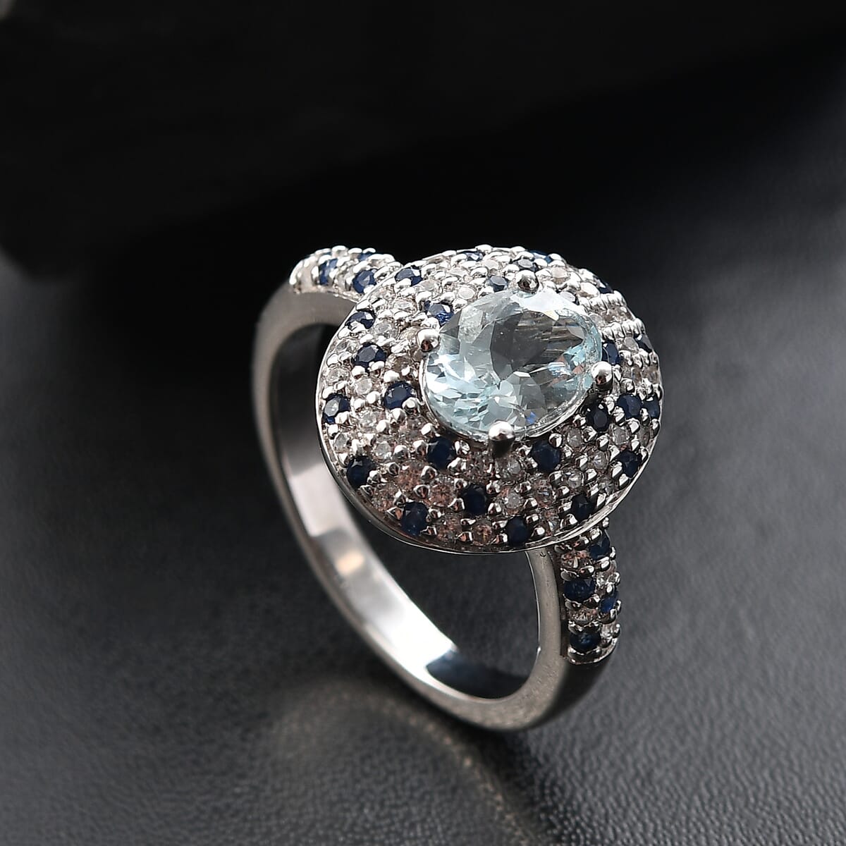 D'Joy Premium Mangoro Aquamarine and Multi Gemstone 2.00 ctw Arctic Galaxy Ring in Rhodium Over Sterling Silver (Size 7.0)  image number 1
