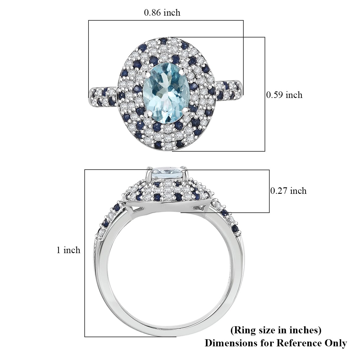 D'Joy Premium Mangoro Aquamarine and Multi Gemstone 2.00 ctw Arctic Galaxy Ring in Rhodium Over Sterling Silver (Size 7.0)  image number 5