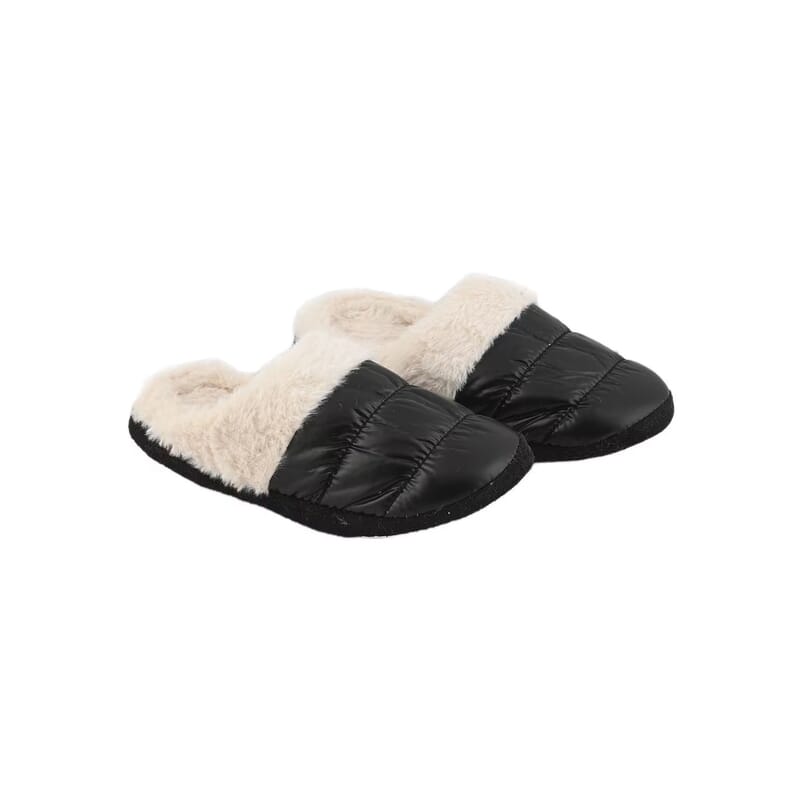 Black Metallic Plush Slippers with Memory Foam and Faux Fur Lining – S Womens Size 5/6