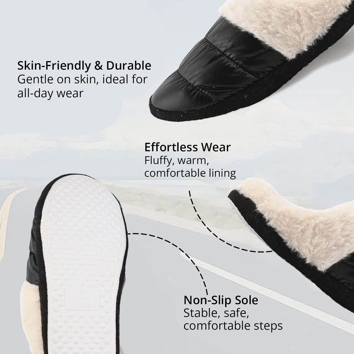 Black Metallic Plush Slippers with Memory Foam and Faux Fur Lining – S Womens Size 5/6 image number 2