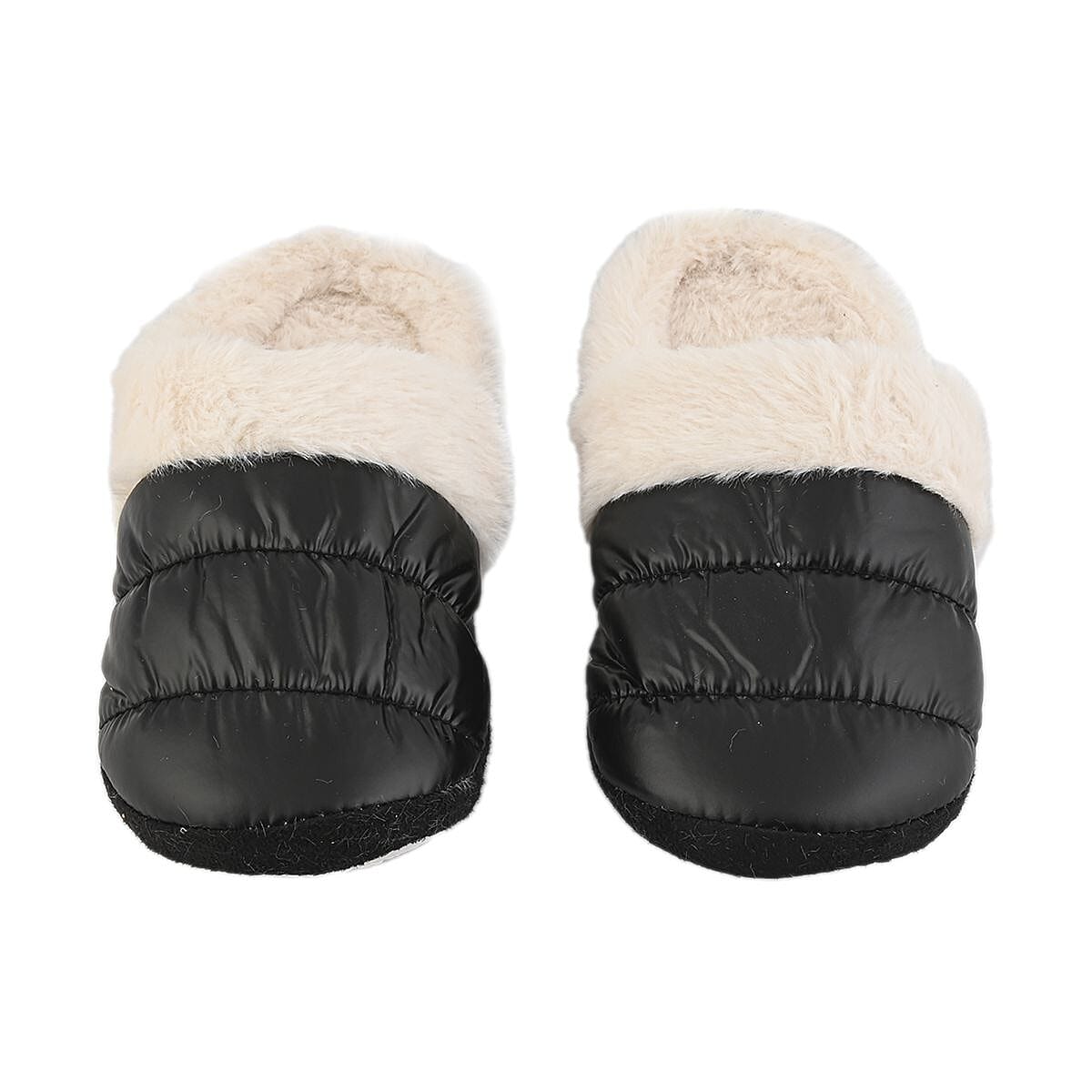 Black Metallic Plush Slippers with Memory Foam and Faux Fur Lining &ndash; XL Womens Size 10/11 image number 1