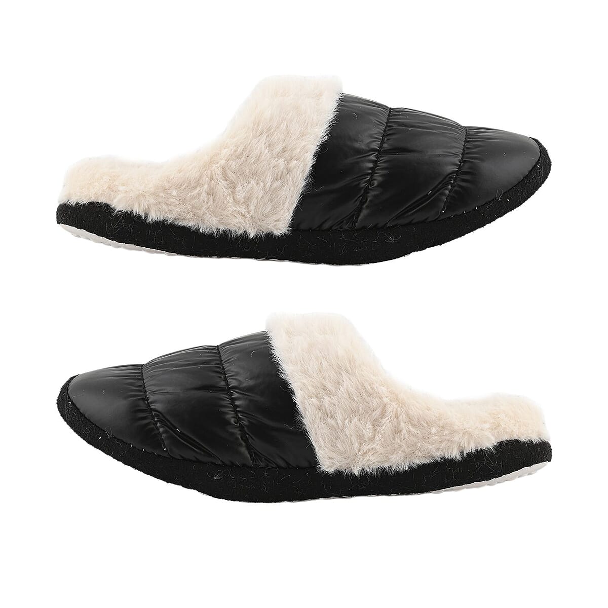 Black Metallic Plush Slippers with Memory Foam and Faux Fur Lining &ndash; XL Womens Size 10/11 image number 3