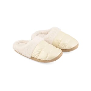 Gold Metallic Plush Slippers with Memory Foam and Faux Fur Lining – S Womens Size 5/6