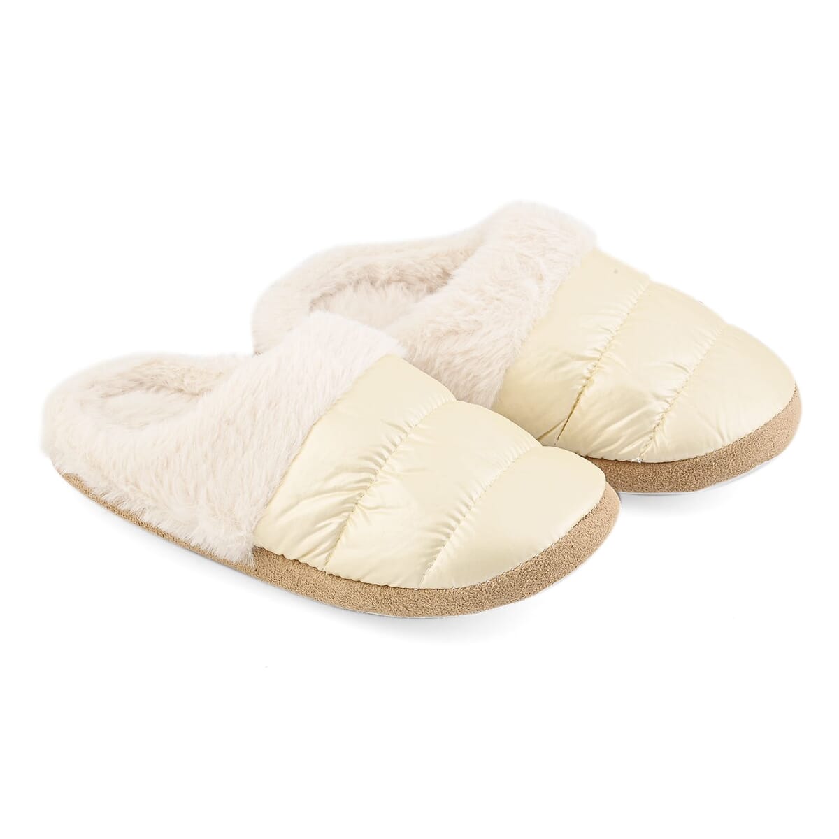 Gold Metallic Plush Slippers with Memory Foam and Faux Fur Lining – XL Womens Size 10/11 image number 0