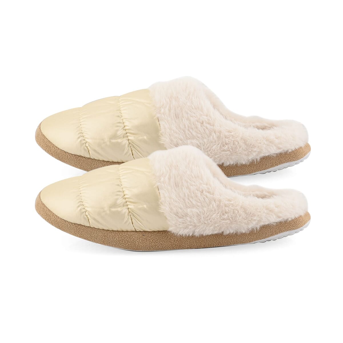 Gold Metallic Plush Slippers with Memory Foam and Faux Fur Lining – XL Womens Size 10/11 image number 3