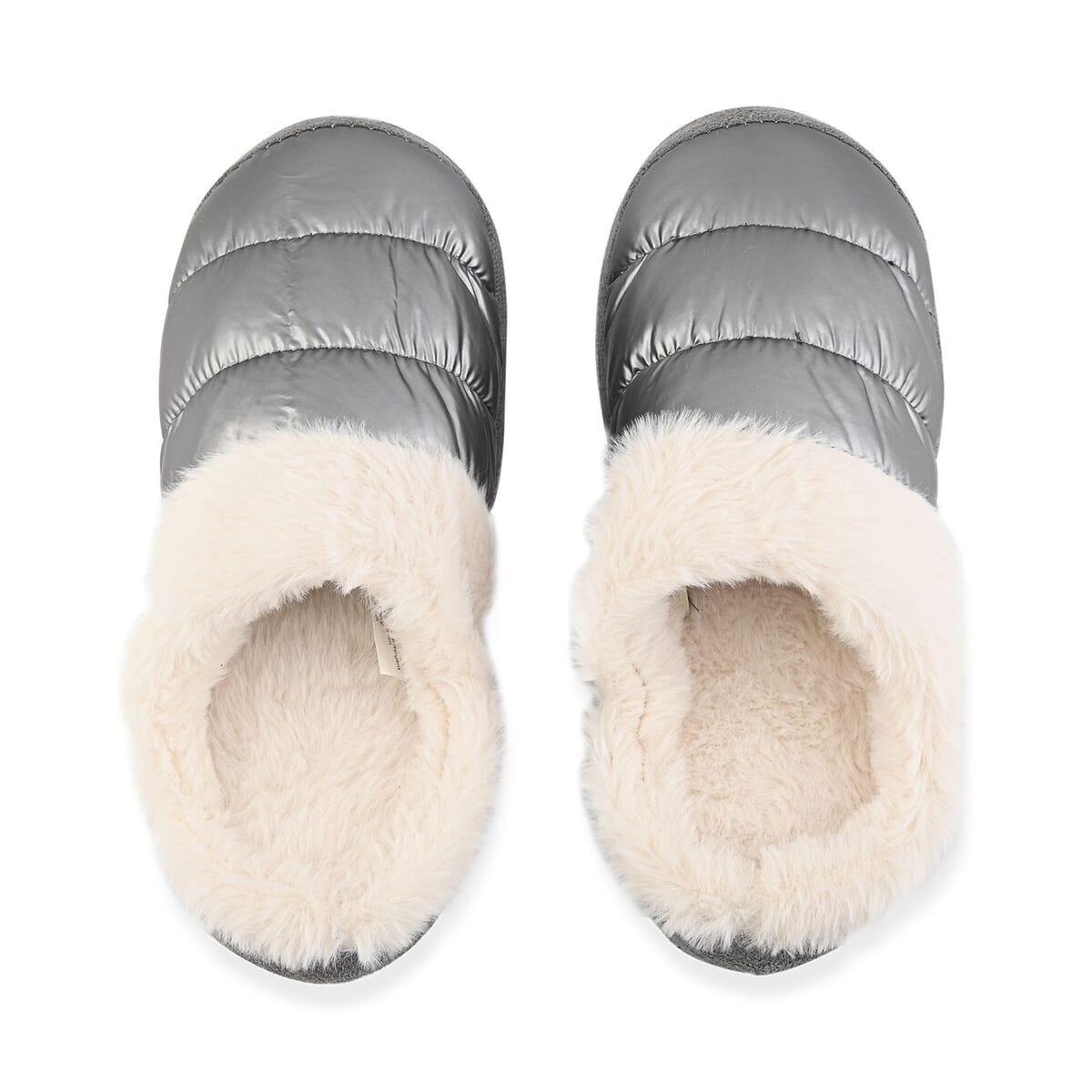 Silver Metallic Plush Slippers with Memory Foam and Faux Fur Lining – S Womens Size 5/6 image number 2