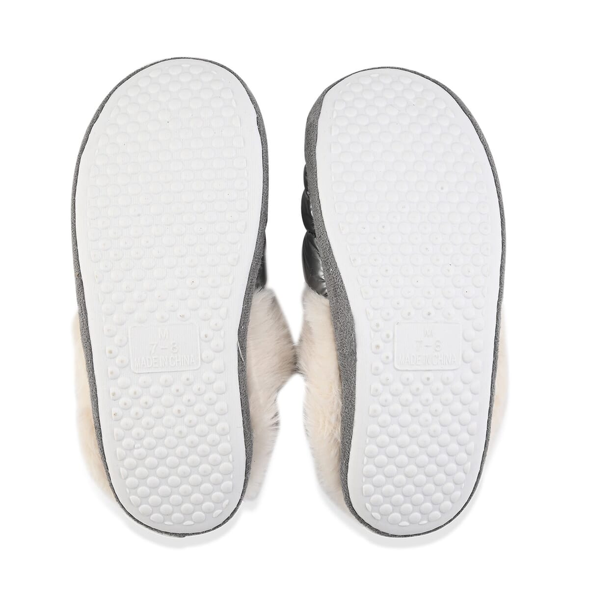 Silver Metallic Plush Slippers with Memory Foam and Faux Fur Lining – S Womens Size 5/6 image number 4