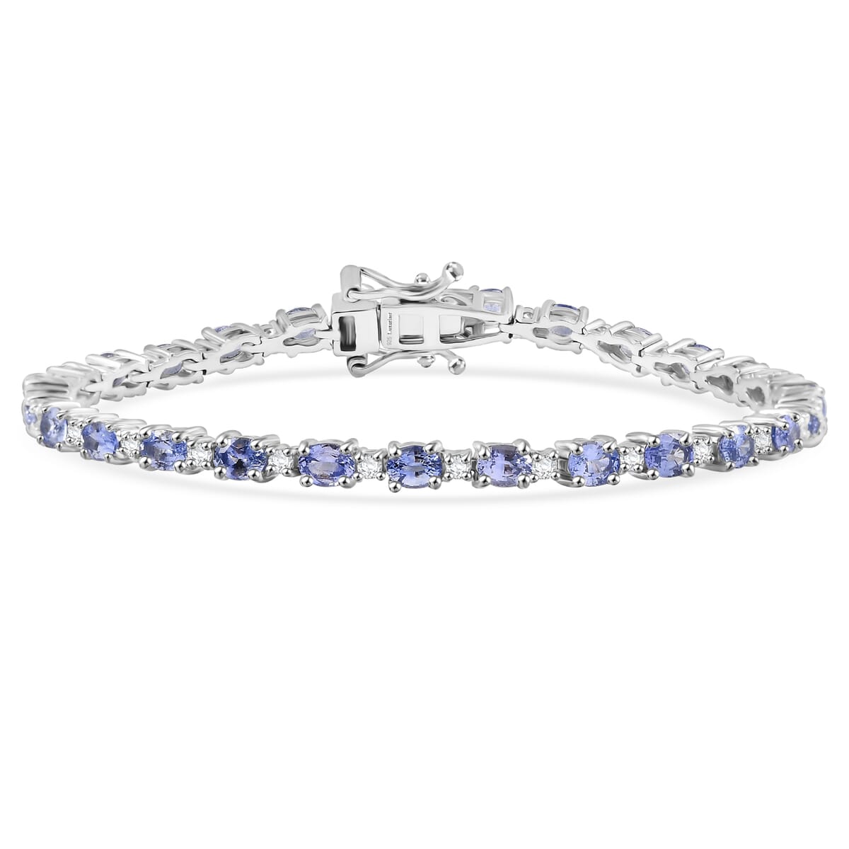 Ceylon Blue Sapphire and Luxuriant Lab Grown Diamond 7.00 ctw Water Bubbles Bracelet in Rhodium Over Sterling Silver (6.50 In) image number 0
