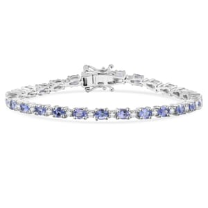 Ceylon Blue Sapphire and Luxuriant Lab Grown Diamond 7.00 ctw Water Bubbles Bracelet in Rhodium Over Sterling Silver (6.50 In)