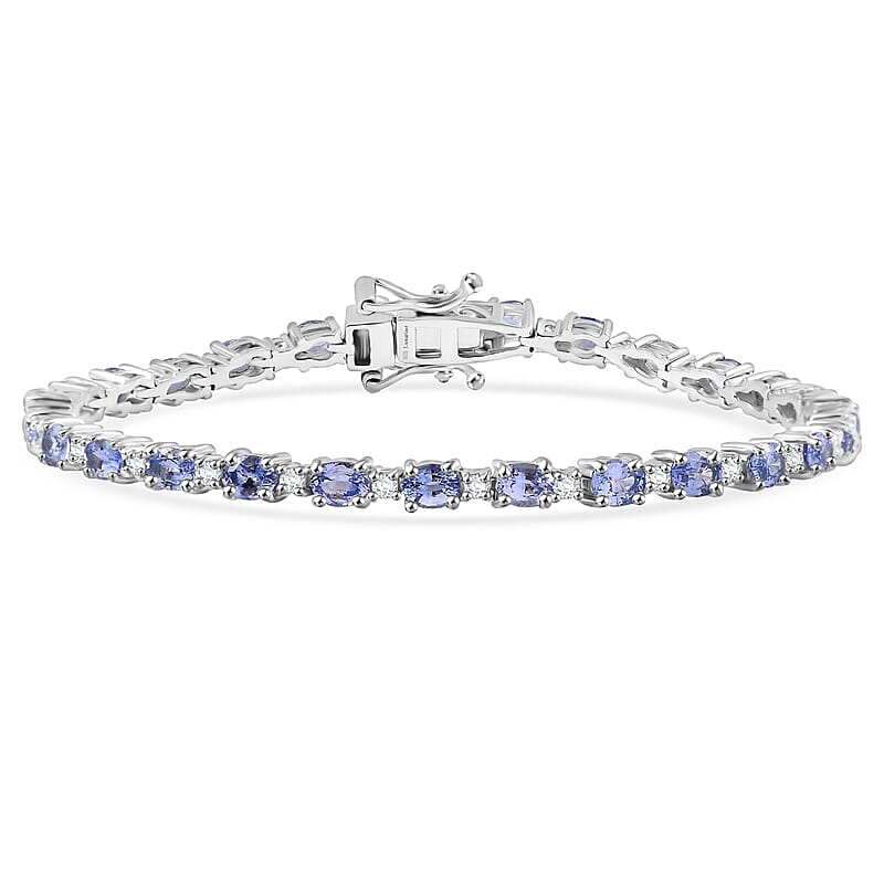 Ceylon Blue Sapphire and Luxuriant Lab Grown Diamond 7.00 ctw Water Bubbles Bracelet in Rhodium Over Sterling Silver (6.50 In)