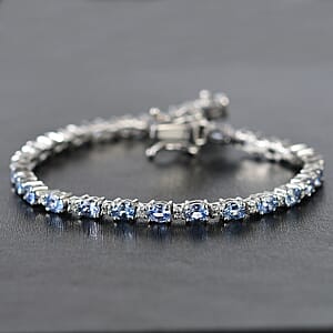 Ceylon Blue Sapphire and Luxuriant Lab Grown Diamond 7.00 ctw Water Bubbles Bracelet in Rhodium Over Sterling Silver (6.50 In)