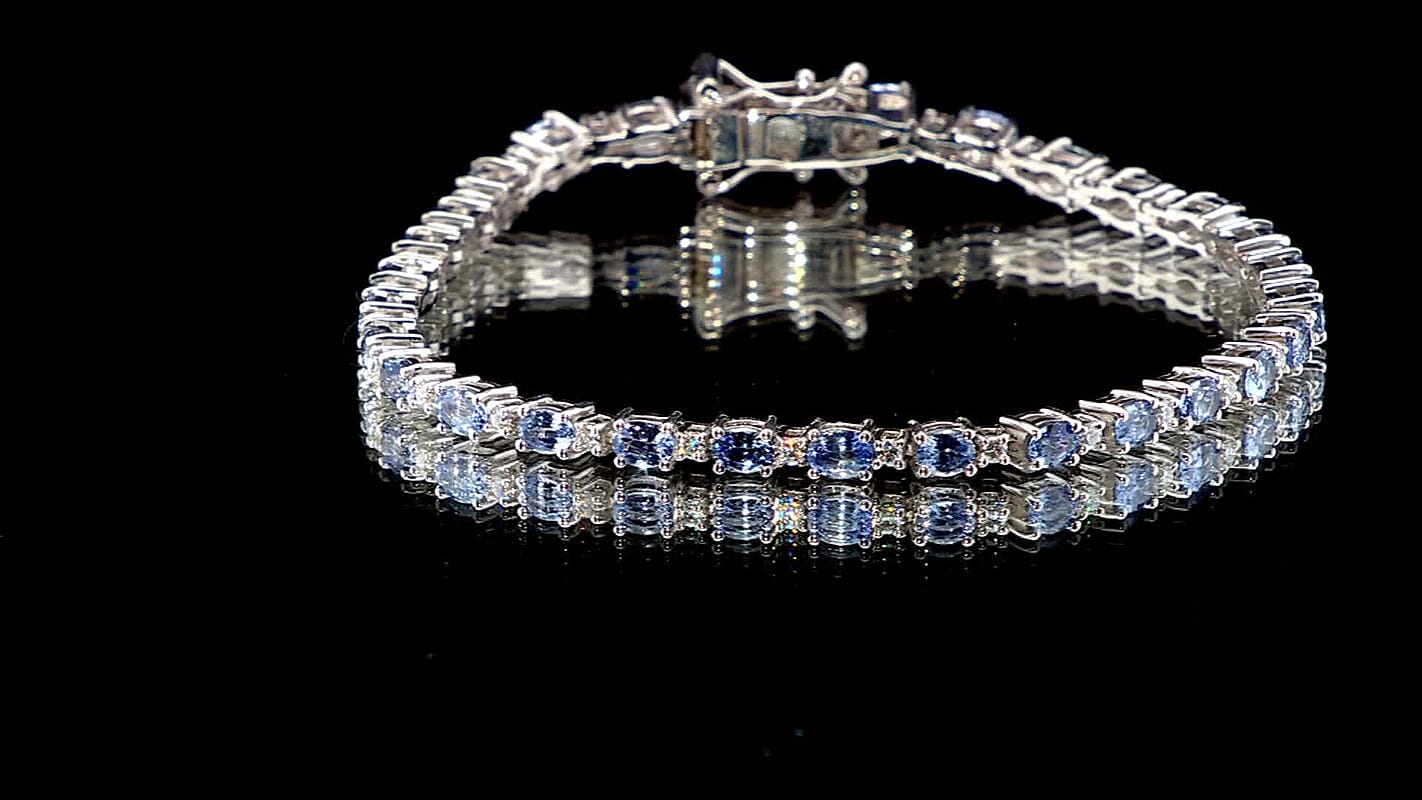 Ceylon Blue Sapphire and Luxuriant Lab Grown Diamond 7.00 ctw Bracelet in Rhodium Over Sterling Silver (6.50 In)