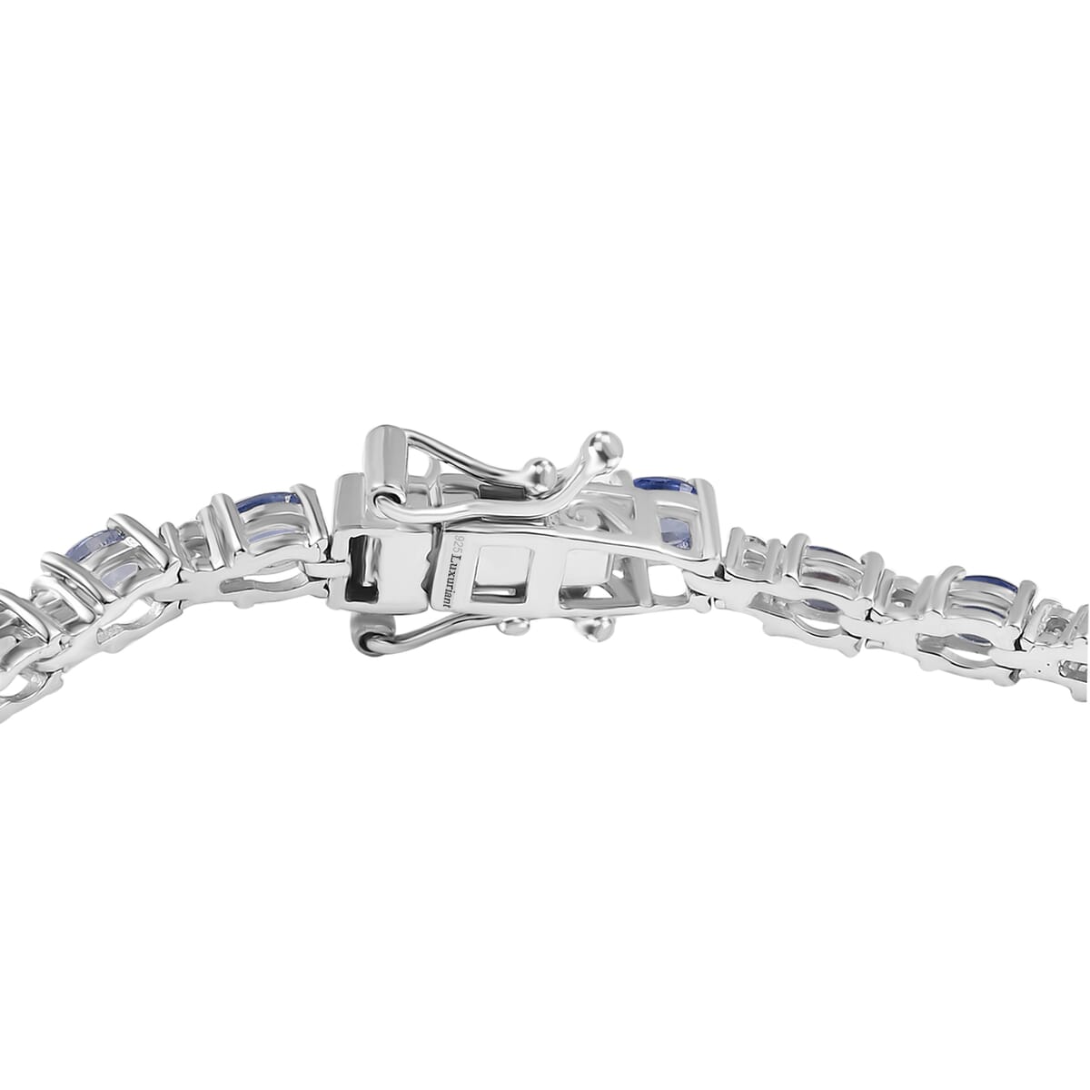 Ceylon Blue Sapphire and Luxuriant Lab Grown Diamond 7.00 ctw Water Bubbles Bracelet in Rhodium Over Sterling Silver (6.50 In) image number 3